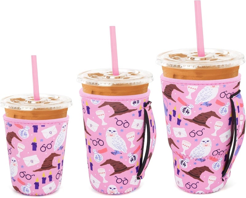 Snowso 3 Pack Iced Coffee sleeve Insulated Neoprene Cup Sleeves with handle For Cold Drinks Beverages, Reusable Cup Holder for 16oz-32oz Coffee Cups (Horcrux) - Image 1